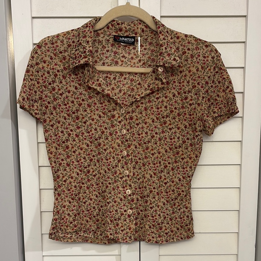 90s Wanted Small Flower Print Short Sleeve Button Down Shirt